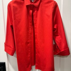 Chico's no-iron fire red shirt with turn up cuffs size 2.